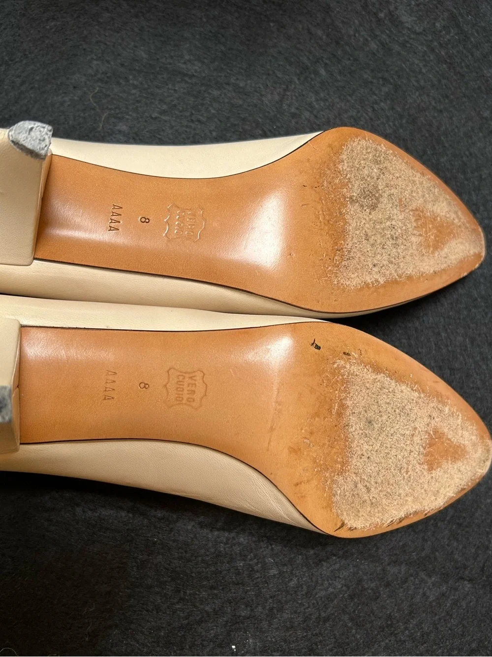 Bruno Magli Cream Leather Pointed-Toe Pumps with Yellow Trim
